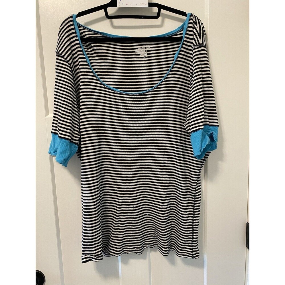 Old‎ Navy Women Black, White With Teal 3/4 Sleeve T-Shirt Tunic XXL. Jersey